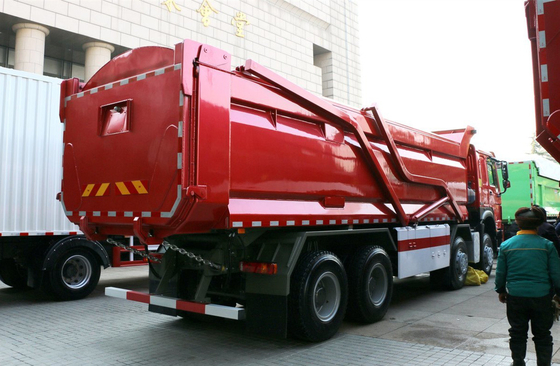 Caminhão de descarga usado 8 × 4 modo de condução 12 pneus transporte composto HW76 cabine telhado plano